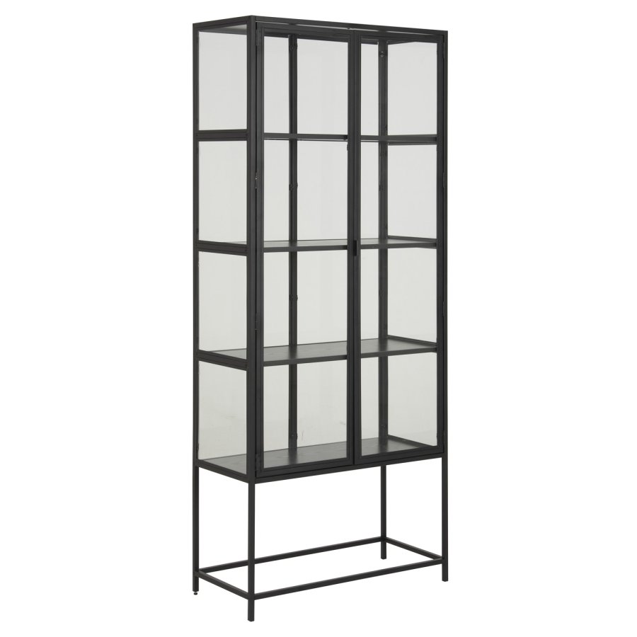 ACT NORDIC Seaford vitrineskab, m. 2 lger og 4 hylder - glas, sort melamin ask og sort metal