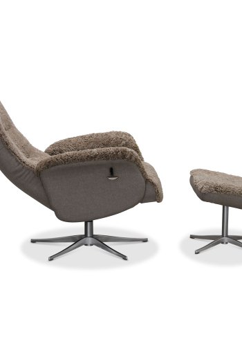 HAGA Ullrik recliner lnestol, m. drejefunktion og fodskammel - lysebrun freskind og metal