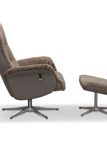 HAGA Ullrik recliner lnestol, m. drejefunktion og fodskammel - lysebrun freskind og metal