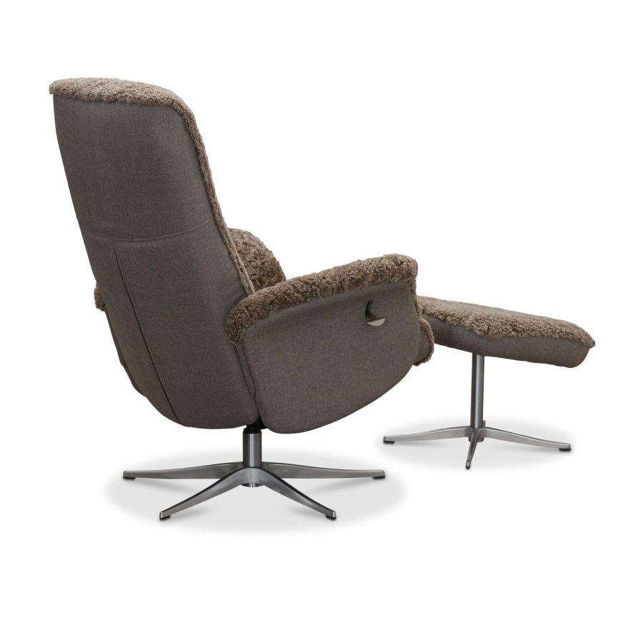 HAGA Ullrik recliner lnestol, m. drejefunktion og fodskammel - lysebrun freskind og metal