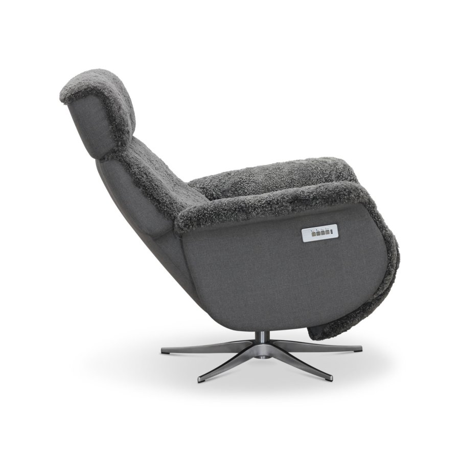 HAGA Lissabon recliner lnestol, m. to motorer - lysegr freskind og metal