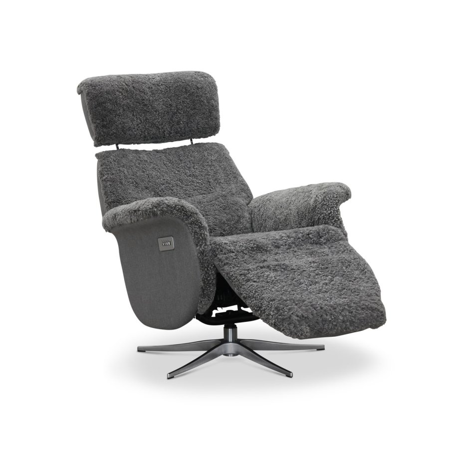 HAGA Lissabon recliner lnestol, m. to motorer - lysegr freskind og metal