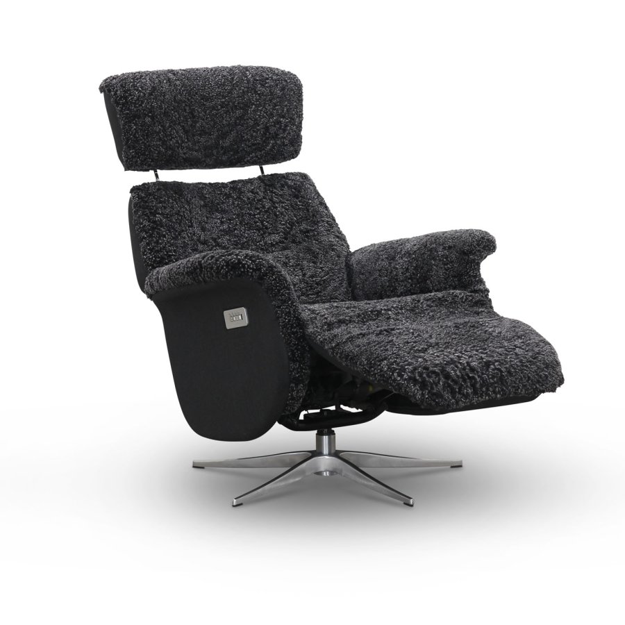 HAGA Lissabon recliner lnestol, m. 2 motorer - mrkegr freskind og metal