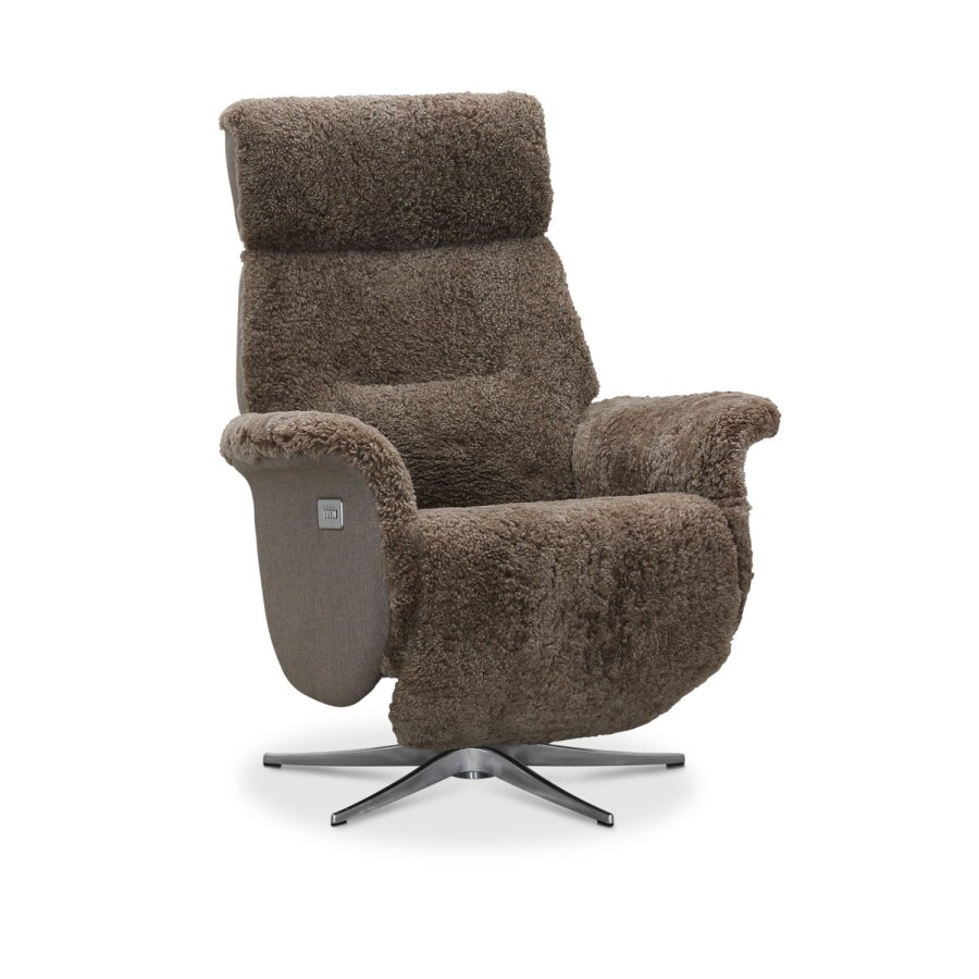 HAGA Lissabon recliner lnestol, m. 2 motorer - lysebrun freskind og metal