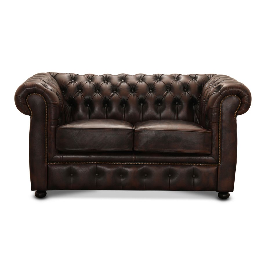 HAGA Liverpool 2. pers. chesterfield sofa - brun lder og tr