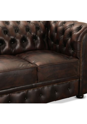 HAGA Liverpool 2. pers. chesterfield sofa - brun lder og tr