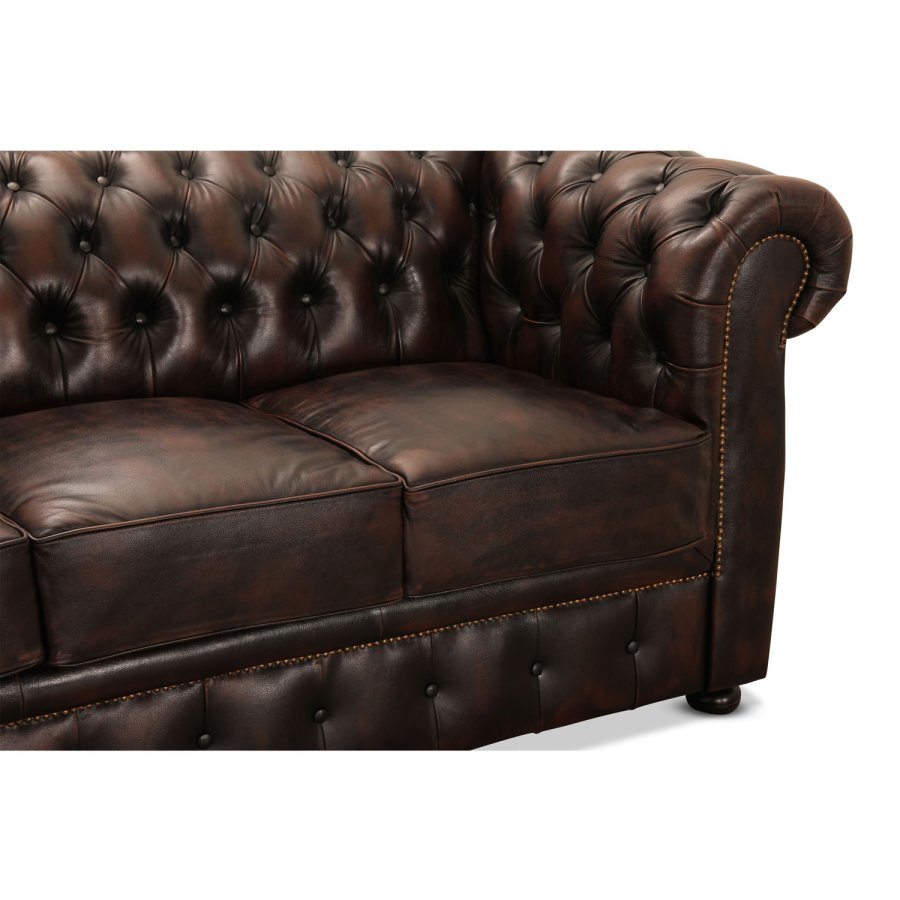HAGA Liverpool 2. pers. chesterfield sofa - brun lder og tr