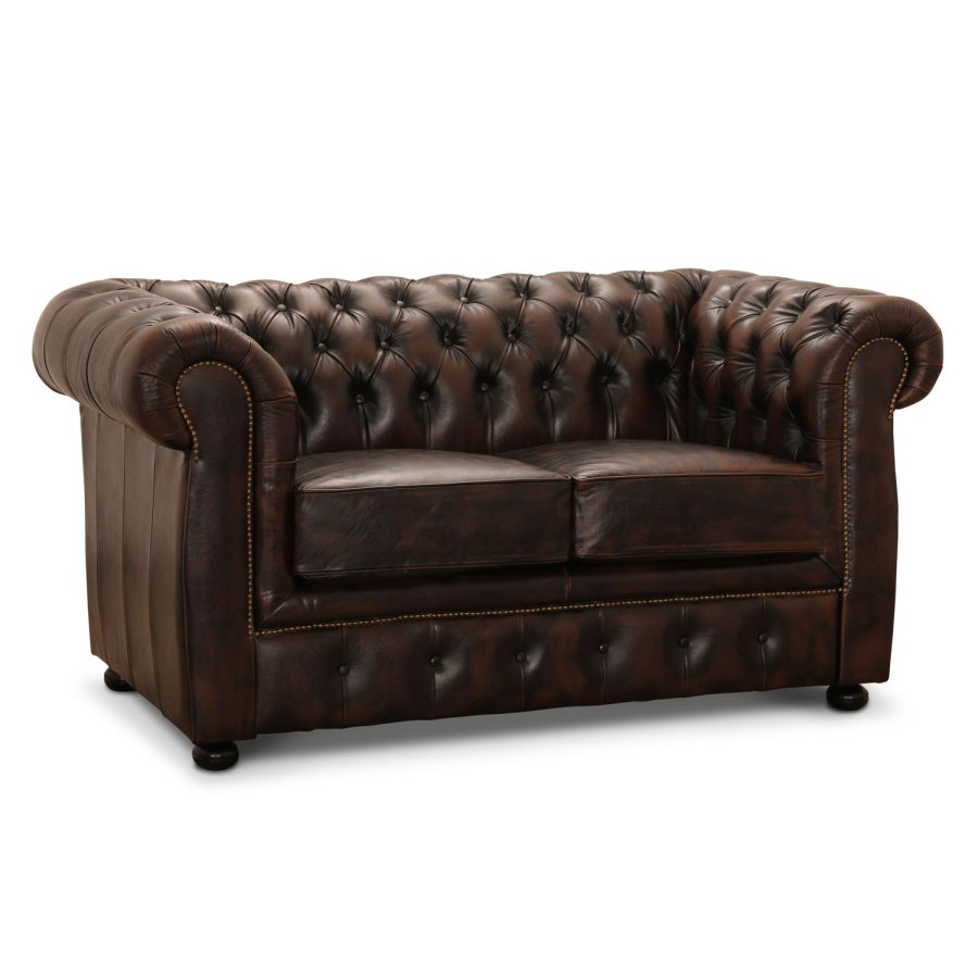 HAGA Liverpool 2. pers. chesterfield sofa - brun lder og tr