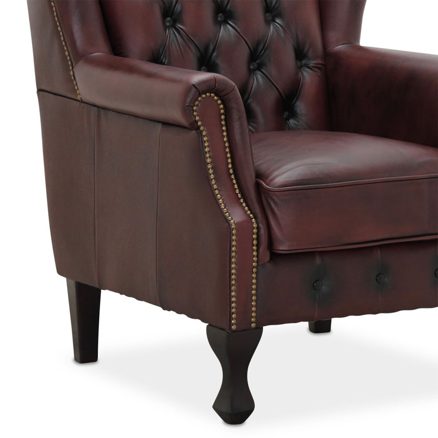 HAGA Aberdeen chesterfield lnestol - oxblood lder og tr