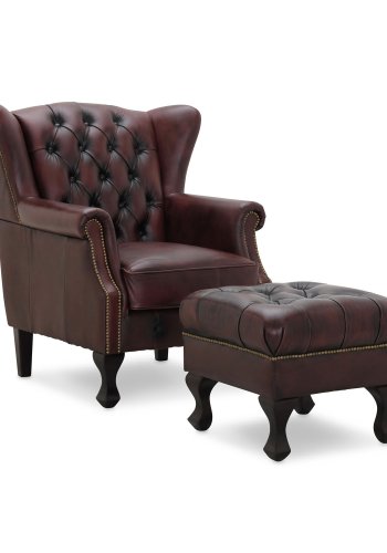 HAGA Aberdeen chesterfield lnestol - oxblood lder og tr