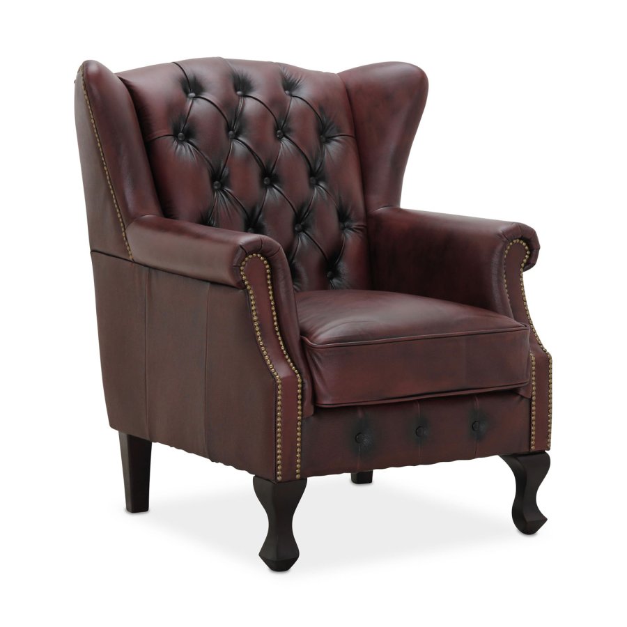 HAGA Aberdeen chesterfield lnestol - oxblood lder og tr