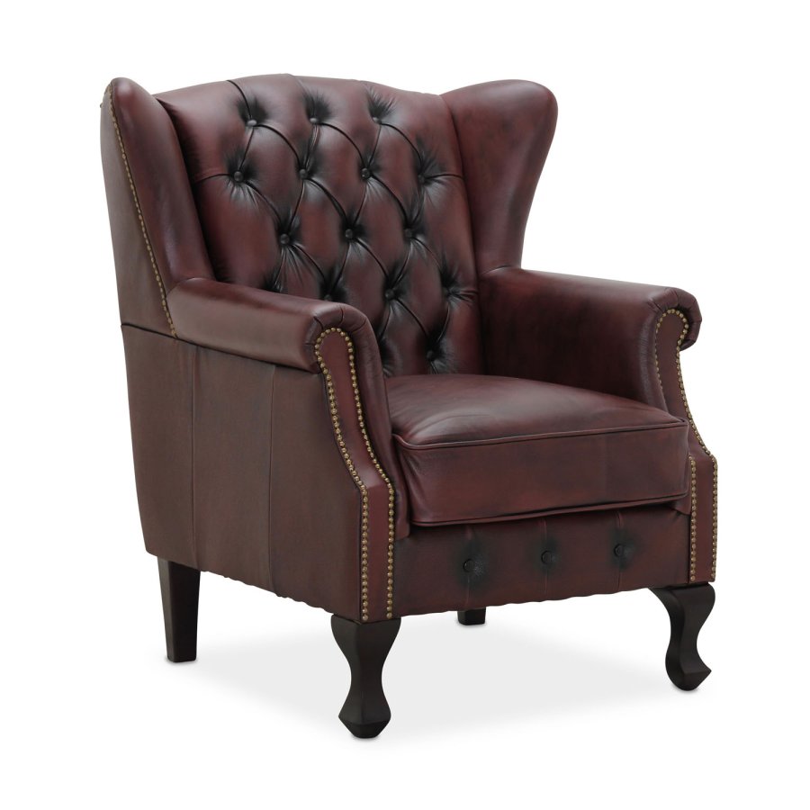 HAGA Aberdeen chesterfield lnestol - oxblood lder og tr