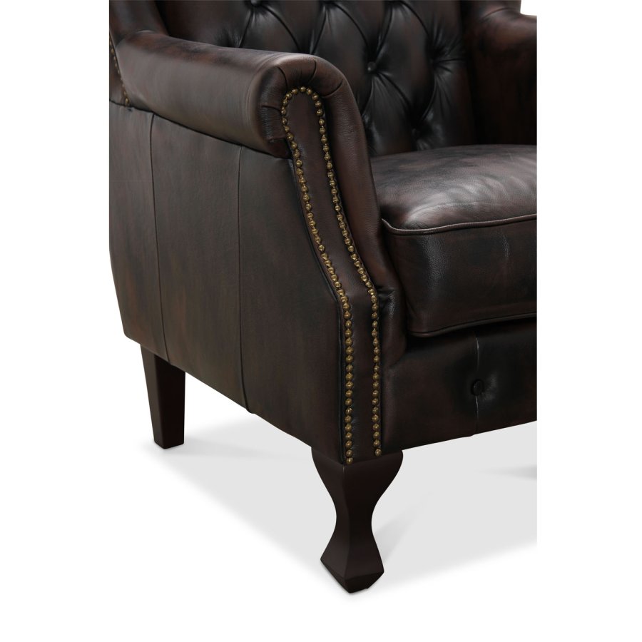 HAGA Aberdeen chesterfield lnestol - brun lder og tr