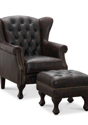 HAGA Aberdeen chesterfield lnestol - brun lder og tr