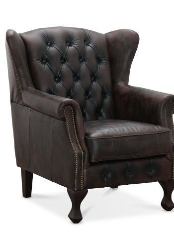 HAGA Aberdeen chesterfield lnestol - brun lder og tr