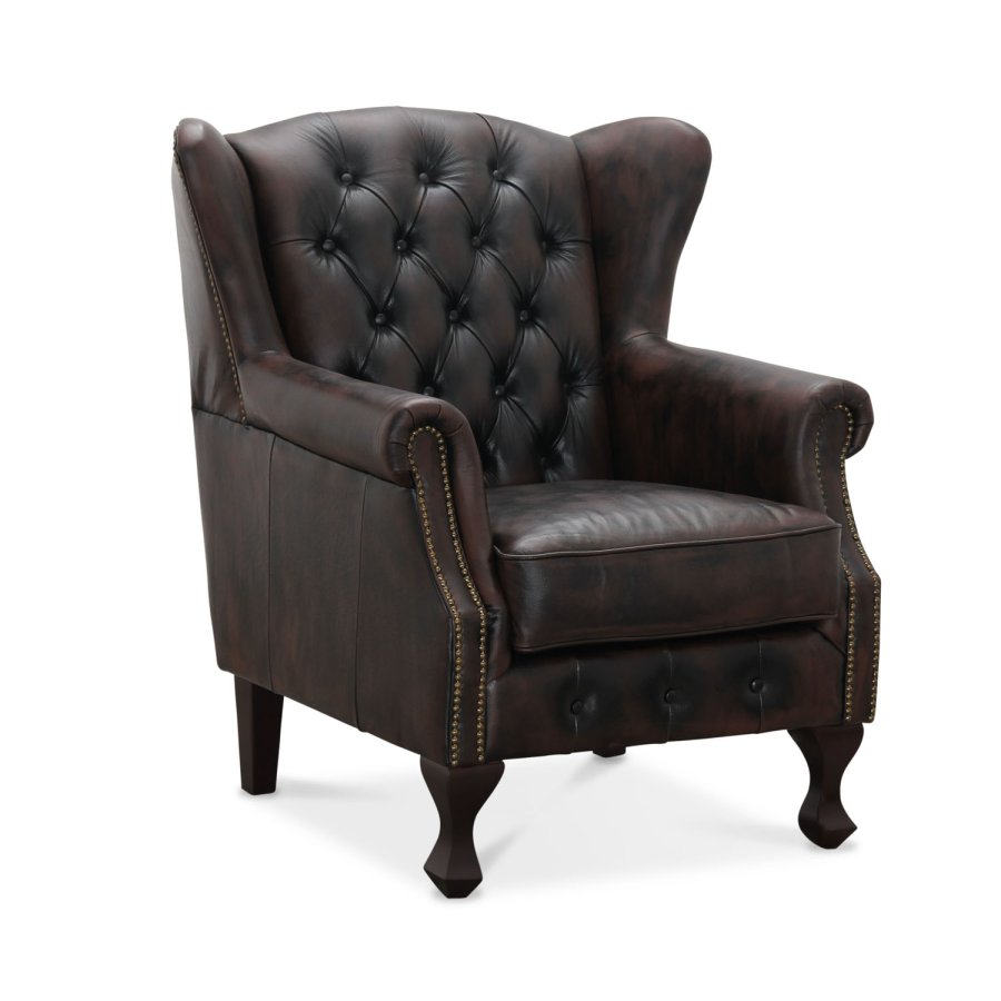 HAGA Aberdeen chesterfield lnestol - brun lder og tr