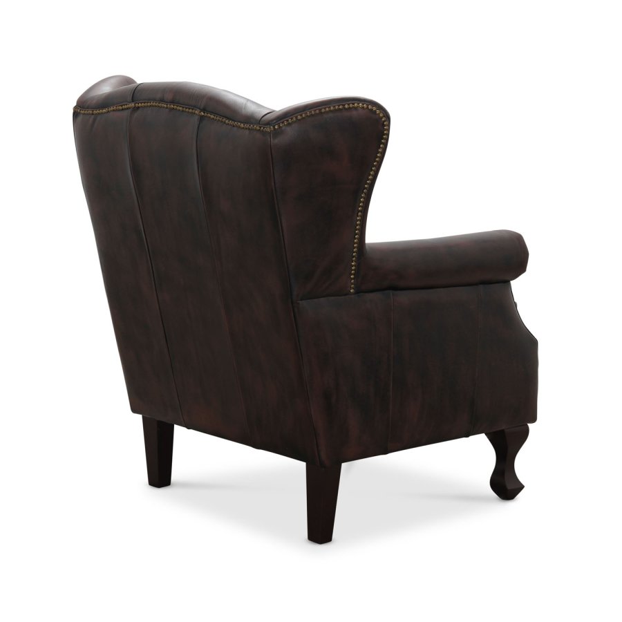 HAGA Aberdeen chesterfield lnestol - brun lder og tr