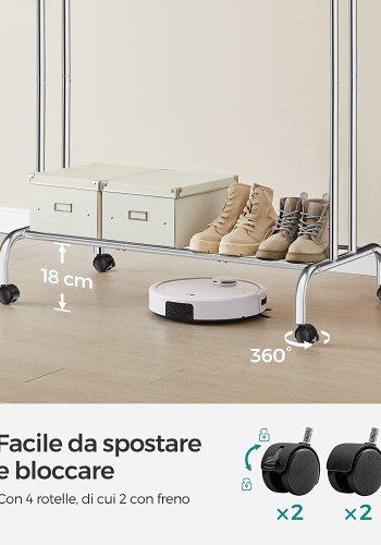 SONGMICS dobbelt tjstativ, m. 2 bjlestnger, 1 hylde, hjul - slv stl