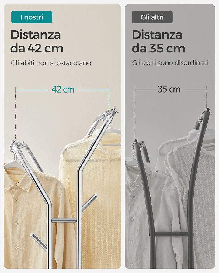 SONGMICS dobbelt tjstativ, m. 2 bjlestnger, 1 hylde, hjul - slv stl