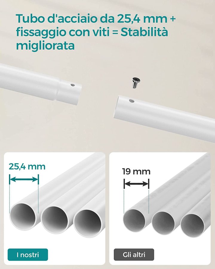 SONGMICS dobbelt tjstativ, m. 2 bjlestnger, 1 hylde, hjul - hvid stl