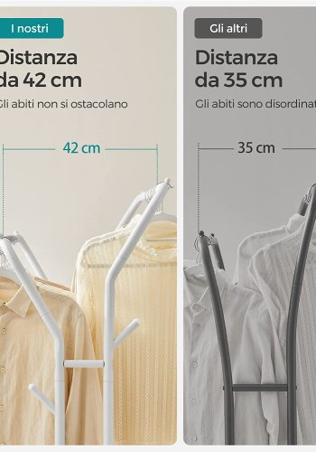 SONGMICS dobbelt tjstativ, m. 2 bjlestnger, 1 hylde, hjul - hvid stl