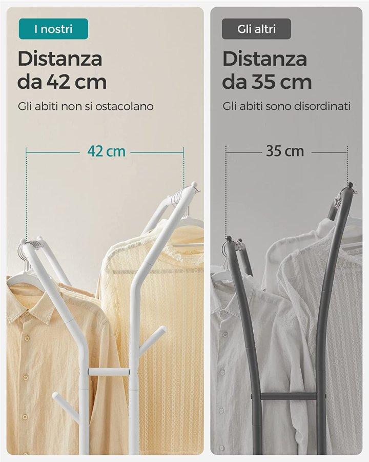 SONGMICS dobbelt tjstativ, m. 2 bjlestnger, 1 hylde, hjul - hvid stl
