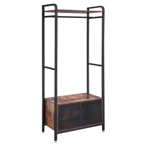 VASAGLE ben garderobeskab, m. 1 hylde, 1 bjlestang, 1 skab - rustik brun spnplade og sort stl