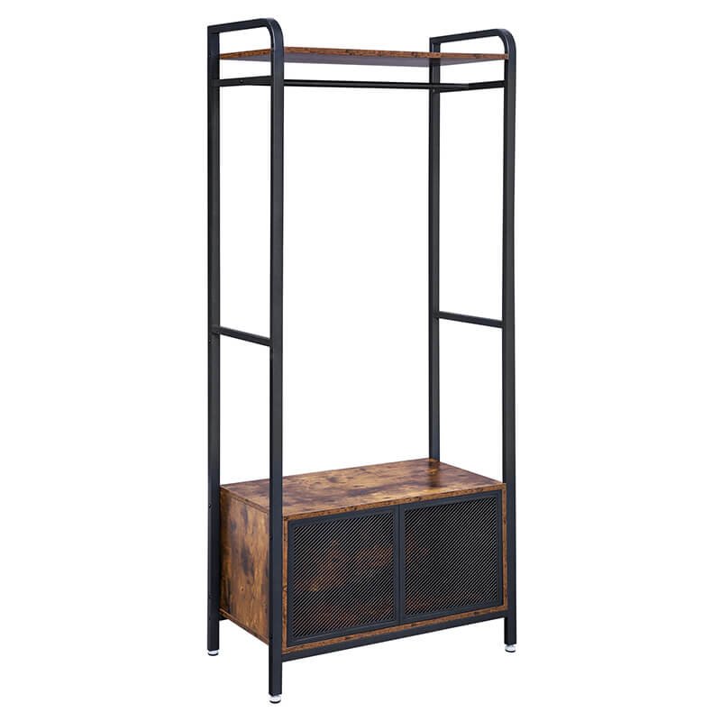 VASAGLE ben garderobeskab, m. 1 hylde, 1 bjlestang, 1 skab - rustik brun spnplade og sort stl