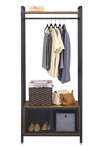 VASAGLE ben garderobeskab, m. 1 hylde, 1 bjlestang, 1 skab - rustik brun spnplade og sort stl