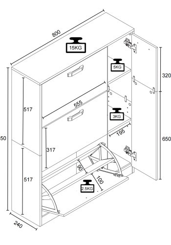 VCM NORDIC Halom L skoskab, m. 4 lger - hvid/natur tr