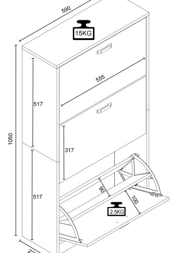 VCM NORDIC Halom M skoskab, m. 3 lger - hvid/natur tr