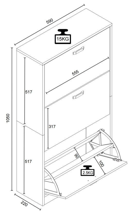 VCM NORDIC Halom M skoskab, m. 3 lger - hvid/natur tr