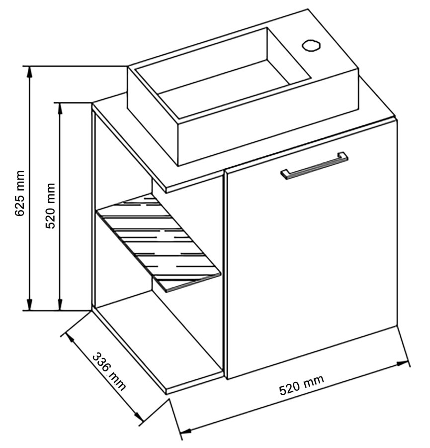 VCM NORDIC Hausa 2-delt gstevaskeplads, m. hndvask, 1 lge, 1 glashylde - hvid og antracitgr tr