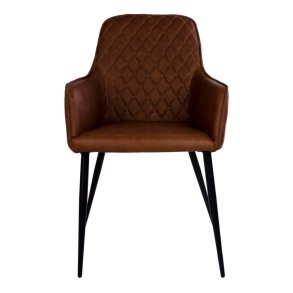 HOUSE NORDIC Harbo spisebordsstol - vintage brunt kunstlder og sorte stlben, m. armln