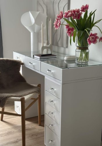 NORDVÄRK BJ105 makeup bord, m. 13 skuffer - hvid melamin (120x44,5)