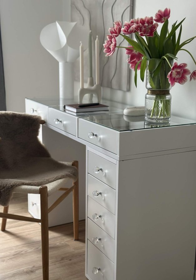 NORDVÄRK BJ105 makeup bord, m. 13 skuffer - hvid melamin (120x44,5)