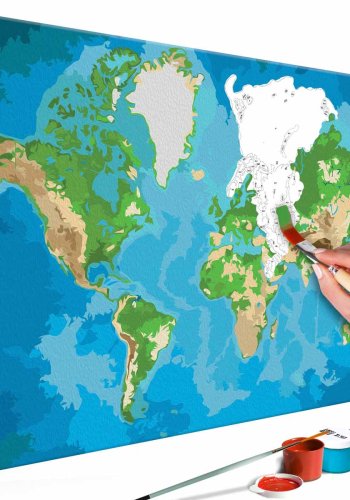 ARTGEIST DIY Verdenskort Blue & Green maleri - hvidt lrred, inkl. maling og 2 pensler (H: 40cm)