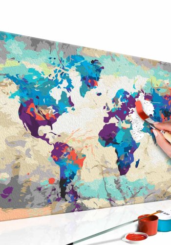 ARTGEIST DIY Verdenskort Blue & Red maleri - hvidt lrred, inkl. maling og 2 pensler (H: 40cm)