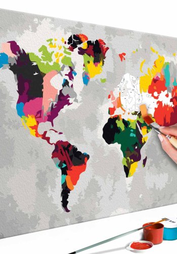 ARTGEIST DIY Verdenskort Bright Colours maleri - hvidt lrred, inkl. maling og 2 pensler (H: 40cm)
