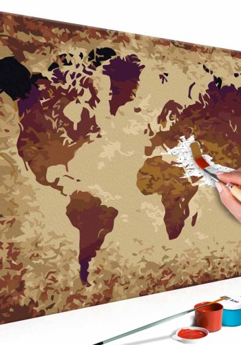 ARTGEIST DIY Verdenskort Brown Colours maleri - hvidt lrred, inkl. maling og 2 pensler (H: 40cm)