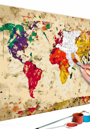 ARTGEIST DIY Verdenskort Colour Splashes maleri - hvidt lrred, inkl. maling og 2 pensler (H: 40cm)