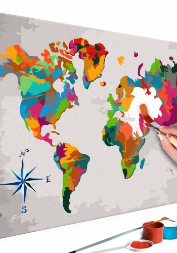 ARTGEIST DIY Verdenskort Compass Rose maleri - hvidt lrred, inkl. maling og 2 pensler (H: 40cm)