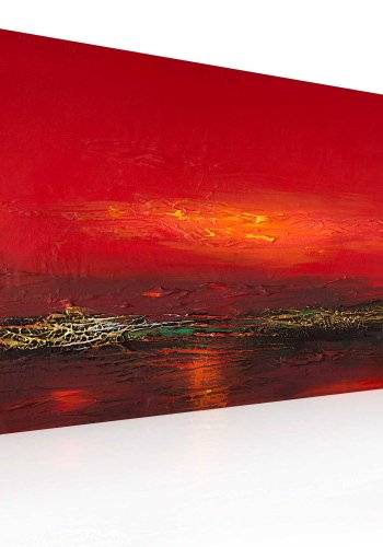 ARTGEIST Rd solnedgang over havet billede - multifarvet lrred/akrylfarver (60x120)