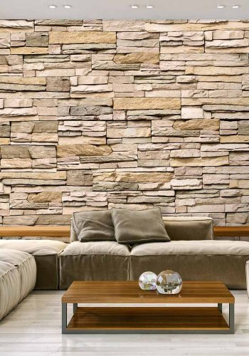 ARTGEIST Decorative Stone fototapet - creme/sennepsgul print (245x350)