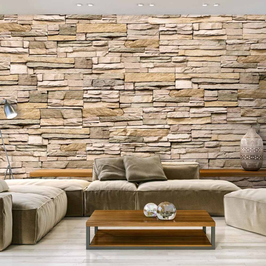 ARTGEIST Decorative Stone fototapet - creme/sennepsgul print (245x350)