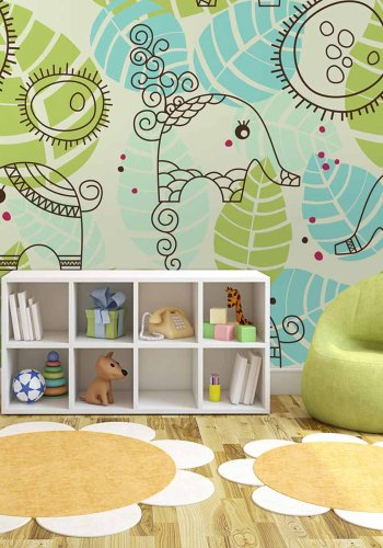 ARTGEIST Elephants fototapet til brn - grn/bl/creme print (231x300)