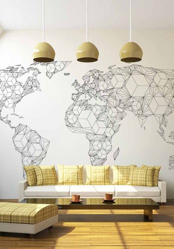 ARTGEIST Map of the World white solids fototapet - hvid/sort print (270x350)