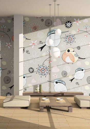 ARTGEIST Naturlig mnster med fugle fototapet - multifarvet print (231x300)