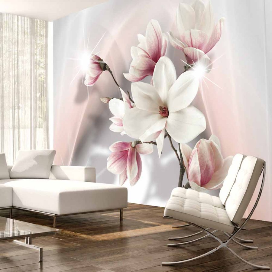 ARTGEIST White magnolias fototapet - hvid/lyserd/gr print (105x150)
