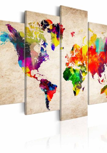 ARTGEIST Verdenskort Abstract Fantasy billede - multifarvet print, 5-delt - Flere strrelser